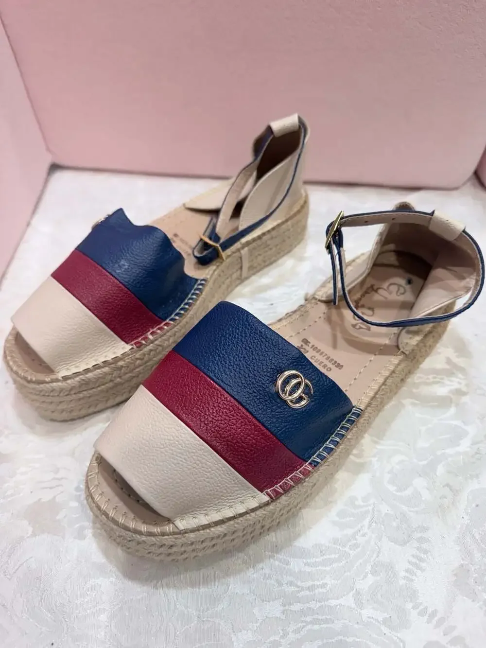 Cy Shoes Tri-Color Platform Espadrille Sandals White Red Blue